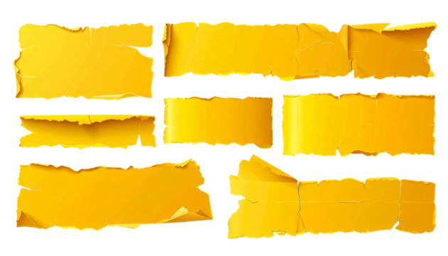 Piece of yellow torn edges paper ripped isolated on transparency background. Yellow ripped paper torn edges strips isolated
