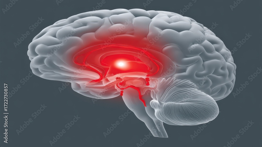 Poster brain anatomy diagram with highlighted neural activity center