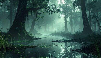 Eerie swamp at twilight