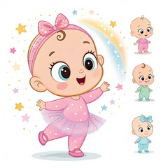 set of happy cartoon baby