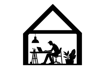 Person working on laptop at desk inside house