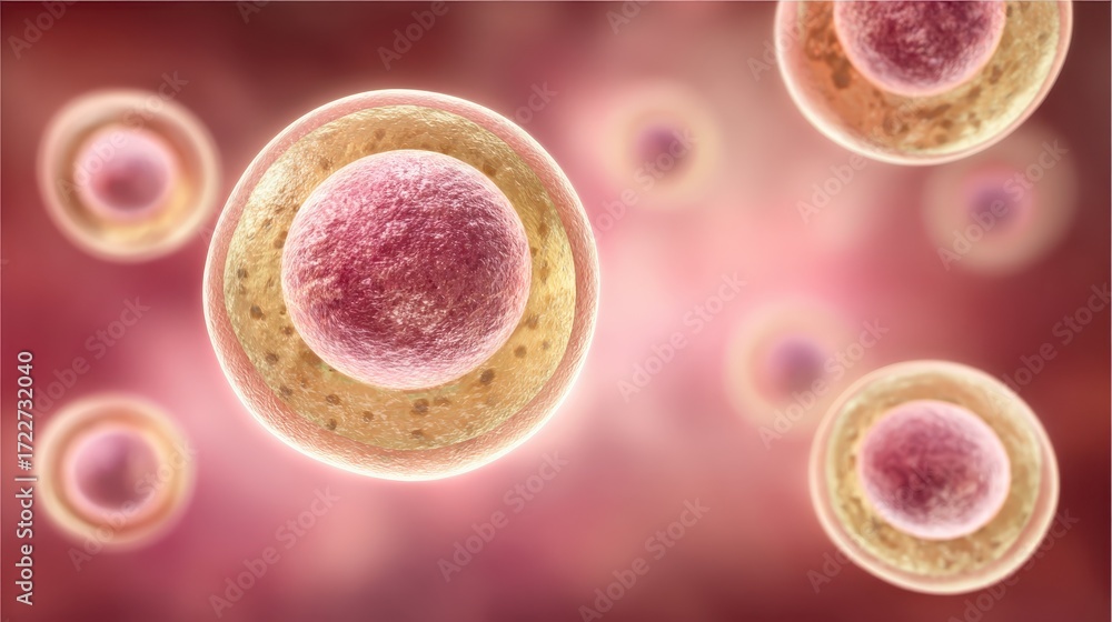 Poster close-up view of cells with bright background and detailed structure
