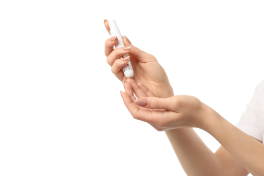 Proper hand positioning for device use, isolated on white, PNG