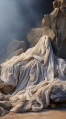 Delicate Fabric Drapped on Rough Rocks