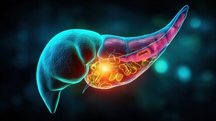Colorful 3D Illustration of Human Liver Anatomy with Detailed Structures