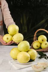 Fresh Yellow Guavas with Soft Creamy Center on White Background - Tropical Fruit Display