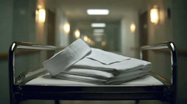White Hospital Linen on Trolley in Quiet Healthcare Environment