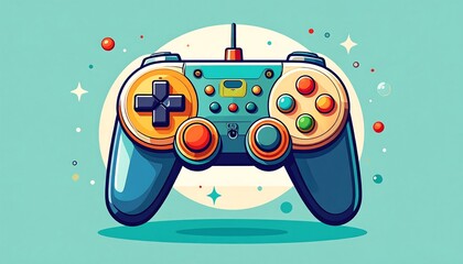 Cartoonish video game controller graphic