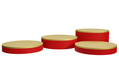 Red and gold podium for advertising premium products for Christmas and New Year. 3D illustration.