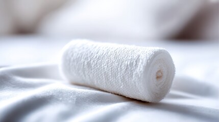 White Rolled Towel on Soft Fabric Background in Cozy Room Setting