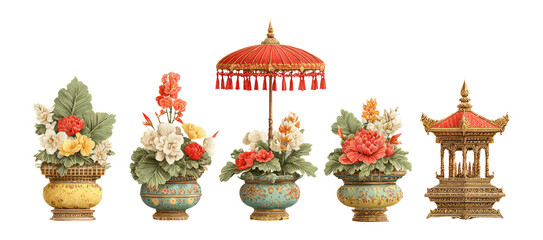 Colorful Decorative Floral Arrangements with Parasol and Pavilion Design