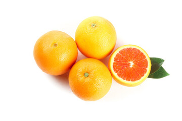 Fresh Chinese Blood Oranges with Red Flesh on White Background