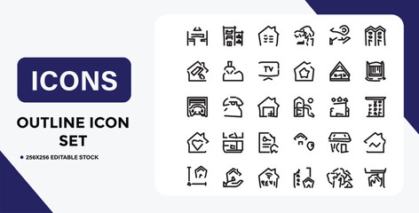 Outline Icon Set Featuring Real Estate Home and Property Related Symbols