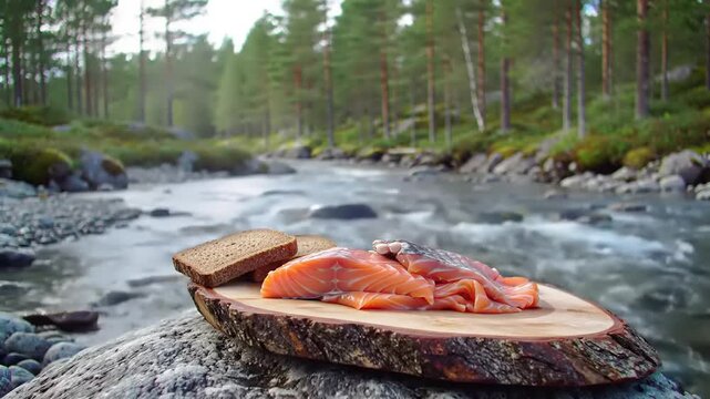Smoked salmon outdoor setting