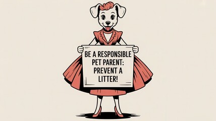 Vintage glam illustration featuring a charming dog as a responsible pet parent promoting pet care awareness. National Prevent a Litter Month