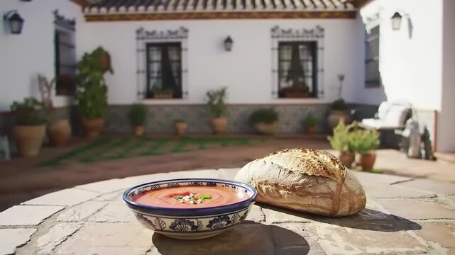 Spanish tomato soup outdoor setting