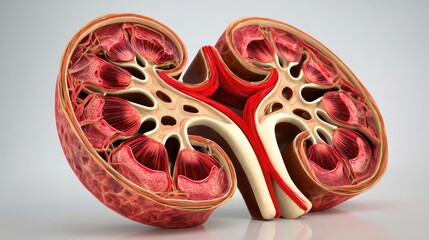 Detailed Anatomical Illustration of a Human Kidney Structure