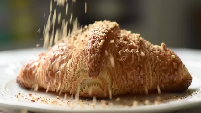 Sprinkling cheese on croissant