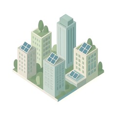 Muted Color Palette City Scene, Green Architecture and Renewable Energy