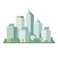 Clean Minimalist Urban Landscape, Modern Buildings with Eco Features Graphic