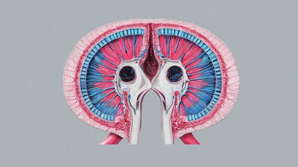 Detailed Anatomical Illustration of Human Kidney Structure and Function