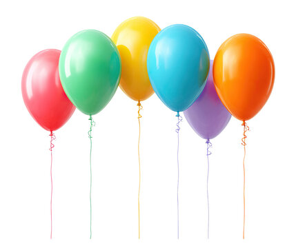 Bright party balloons in assorted colors, isolated on transparent cutout background