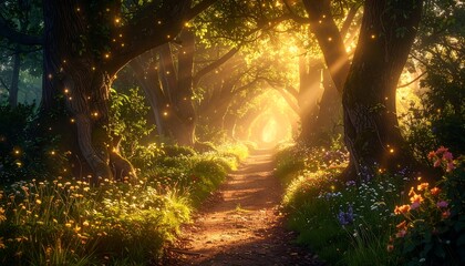 Obraz premium Enchanted forest path glows