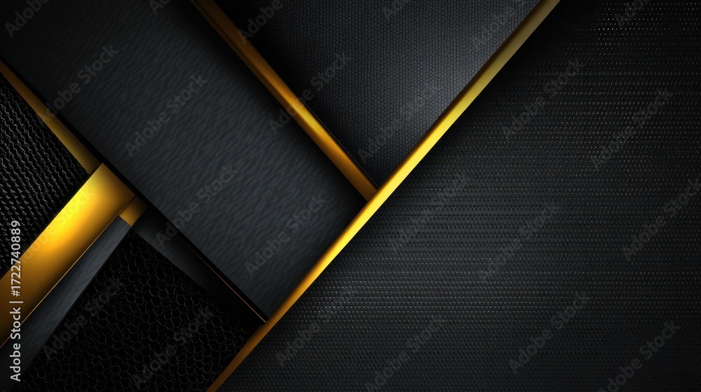 Poster abstract black and gold background with intersecting planes and contrasting textures
