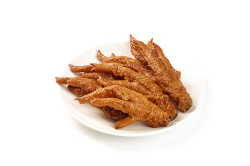 Marinated Chicken Feet Claws in Sauce on White Plate - Asian Snack Food Appetizer