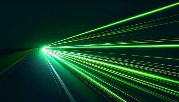 Abstract vibrant green light trails on dark background