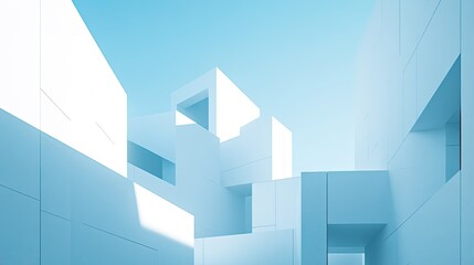 Obraz premium Abstract Architectural Forms: Pale Blue Modernist Structure Under a Clear Sky