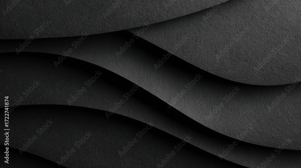 Poster abstract black paper layers creating wavy pattern with subtle shadows and textures