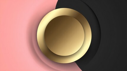 Abstract background with a central gold circle, contrasted by pastel pink and black