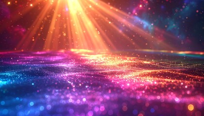 Abstract vibrant particle field with radiant light