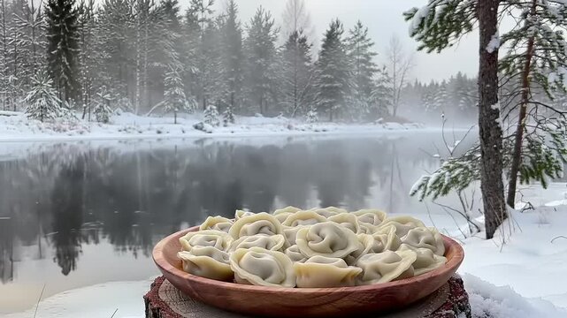 Winter dumplings outdoors