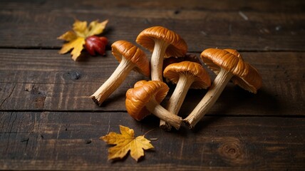 Autumn Mushrooms on Wood