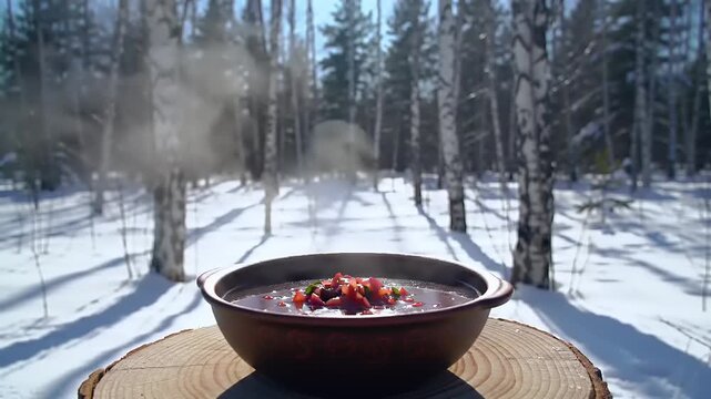 Wintertime hot soup forest