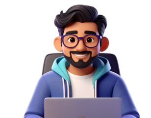 Computer programmer, 3d cartoon, simple background, generative AI