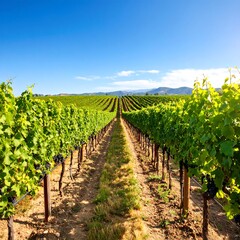 Obraz premium Vineyard landscape under a blue sky