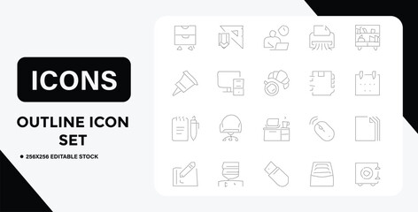 Obraz premium Office and Workplace Outline Icon Set A Collection of Essential Elements