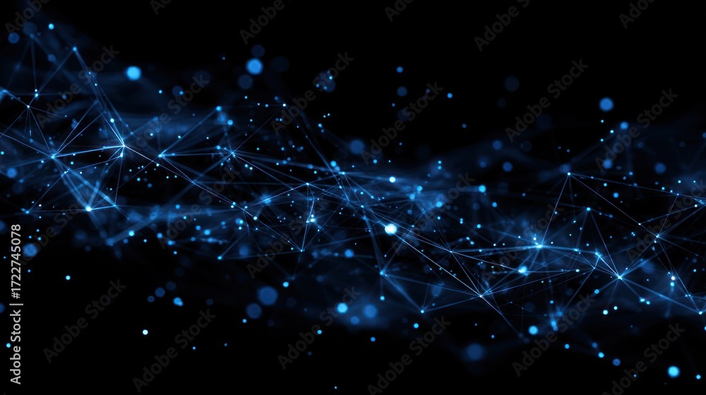 Wall mural abstract digital art depicting a flowing network of interconnected nodes and lines, glowing blue aga