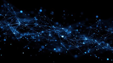 Abstract digital art depicting a flowing network of interconnected nodes and lines, glowing blue against a black background, creating a sense of movement and connectivity