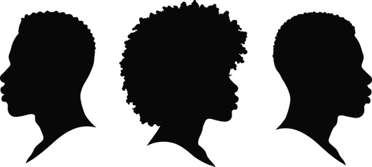 Silhouette vector illustration of diverse people side profiles, male and female heads, hairstyle variation, identity, community, culture, design, portrait concept
