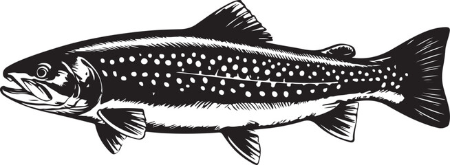Vintage Fish engraving outline vector art illustration design, Fish silhouette, hand drawn, line art fish design