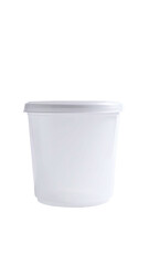 A white plastic container, round and shallow