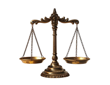 Ornate bronze scales of justice on black background
