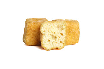 Fried Tofu Puffs Golden Asian Cooking Ingredient White Background