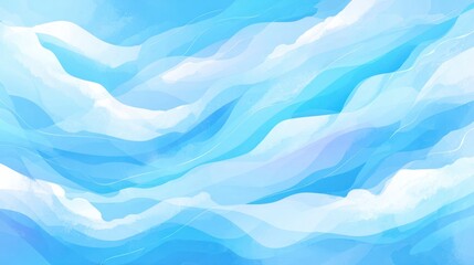 Fototapeta premium An abstract digital painting of flowing, wavy lines in shades of light and dark blue and white, resembling clouds or water