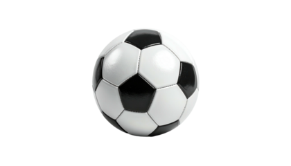 Black and white soccer ball, perfectly round, against a black background