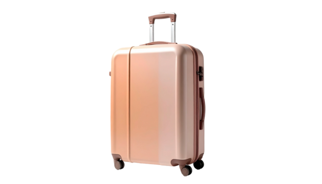Rose gold suitcase with two handles and wheels
